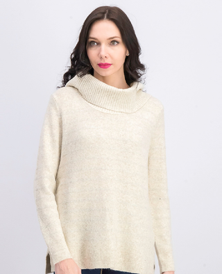 Suéter feminino estilo &amp; co lurex gola alta bege tamanho médio