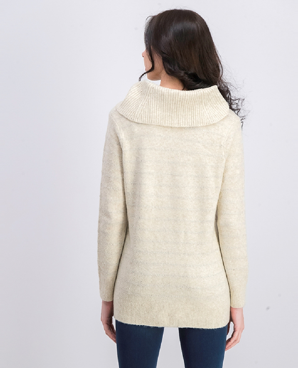 Suéter feminino estilo &amp; co lurex gola alta bege tamanho médio