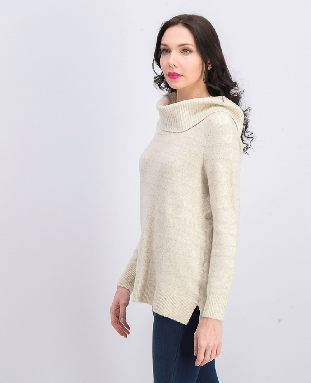 Suéter feminino estilo &amp; co lurex gola alta bege tamanho médio