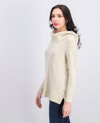 Suéter feminino estilo &amp; co lurex gola alta bege tamanho médio