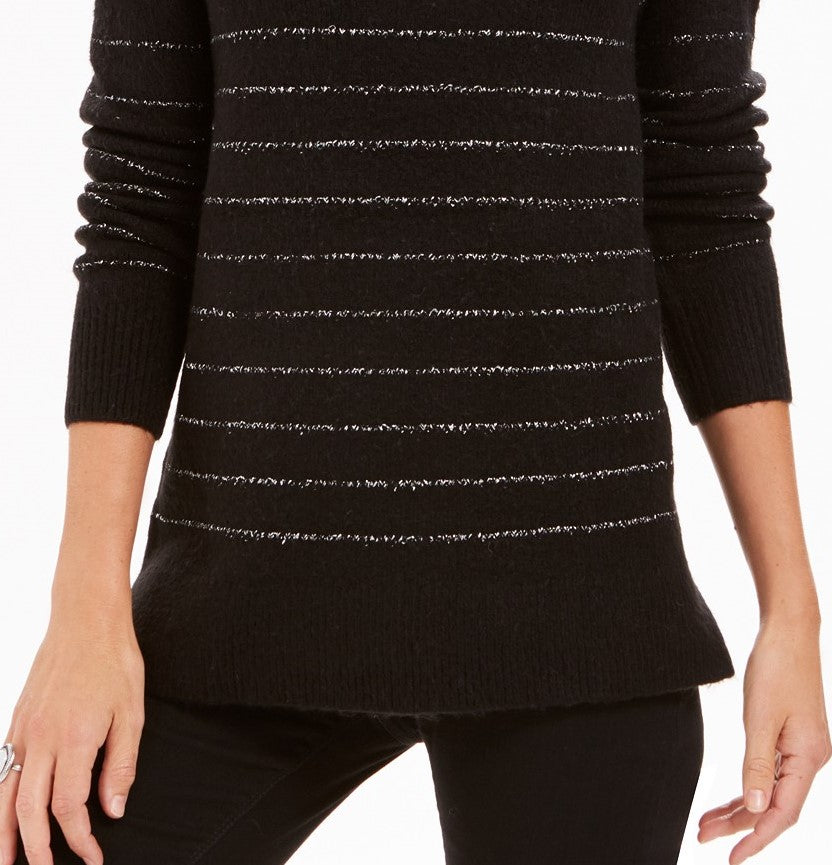 Suéter feminino de lurex com gola alta, preto, tamanho 2, extra grande, da Style &amp; Co