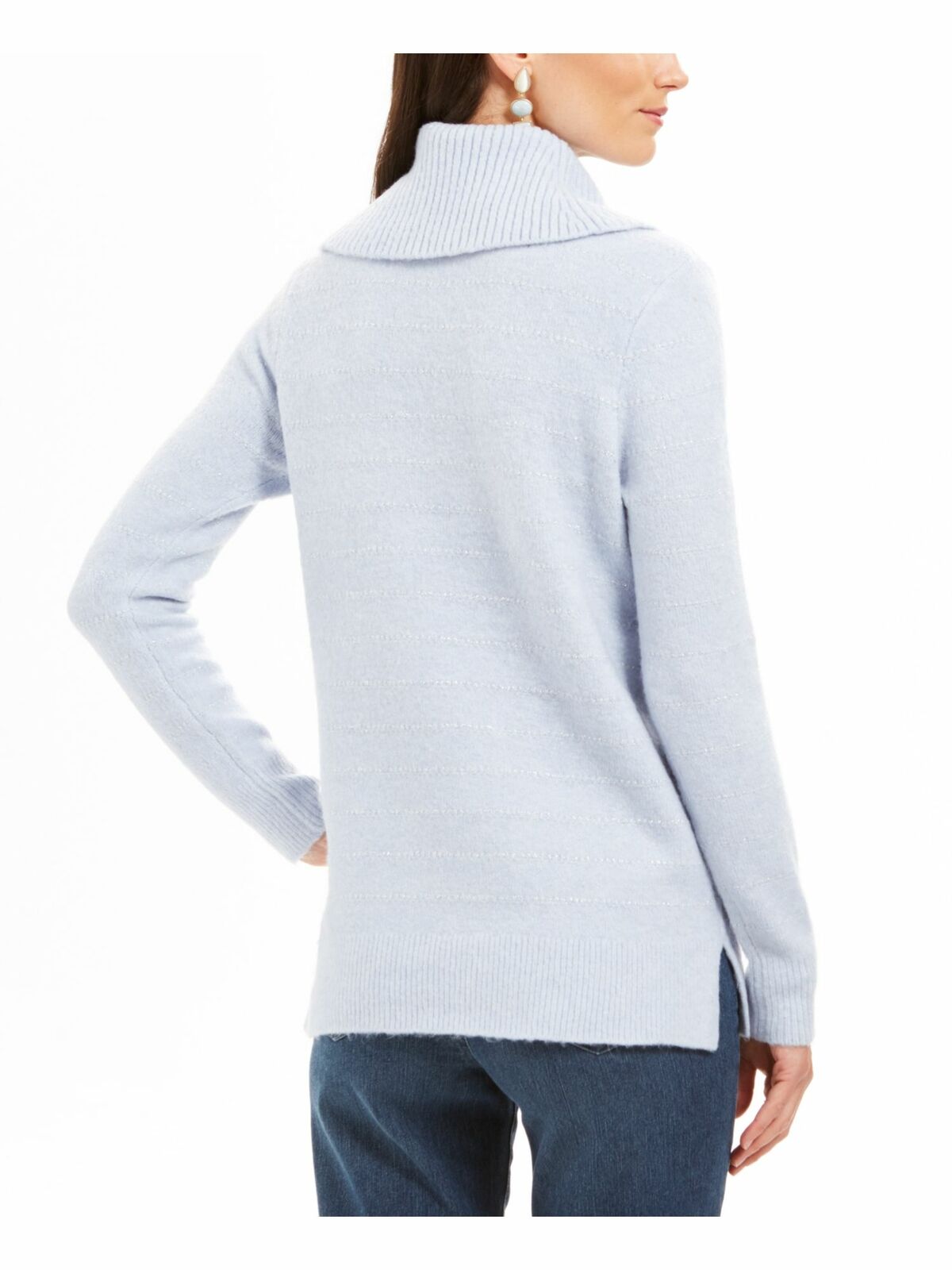 Suéter feminino de lurex com gola alta estilo &amp; co azul claro tamanho grande