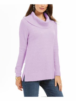 Suéter feminino estilo &amp; co lurex gola alta lilás tamanho extra grande
