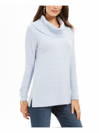 Suéter feminino de lurex com gola alta estilo &amp; co, azul claro, tamanho médio