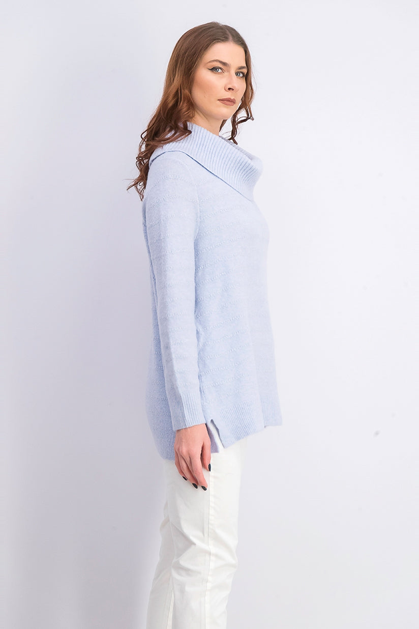 Suéter feminino de lurex com gola alta estilo &amp; co, azul claro, tamanho médio