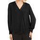 Blusa feminina Alfani com decote em V, preta, tamanho pequeno