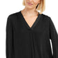 Blusa feminina Alfani com decote em V, preta, tamanho pequeno