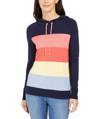 Charter Club Women's Striped Hooded Sweater  Intrpd Blue Cmb Size 2 Extra Large