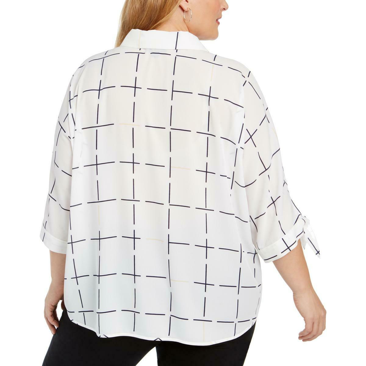 Blusa feminina Alfani Plus com estampa e mangas amarradas, branca, tamanho 0X