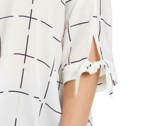 Blusa feminina Alfani Plus com estampa e mangas amarradas, branca, tamanho 0X