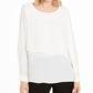 Blusa feminina Alfani com sobreposição assimétrica, tamanho médio, cor marfim
