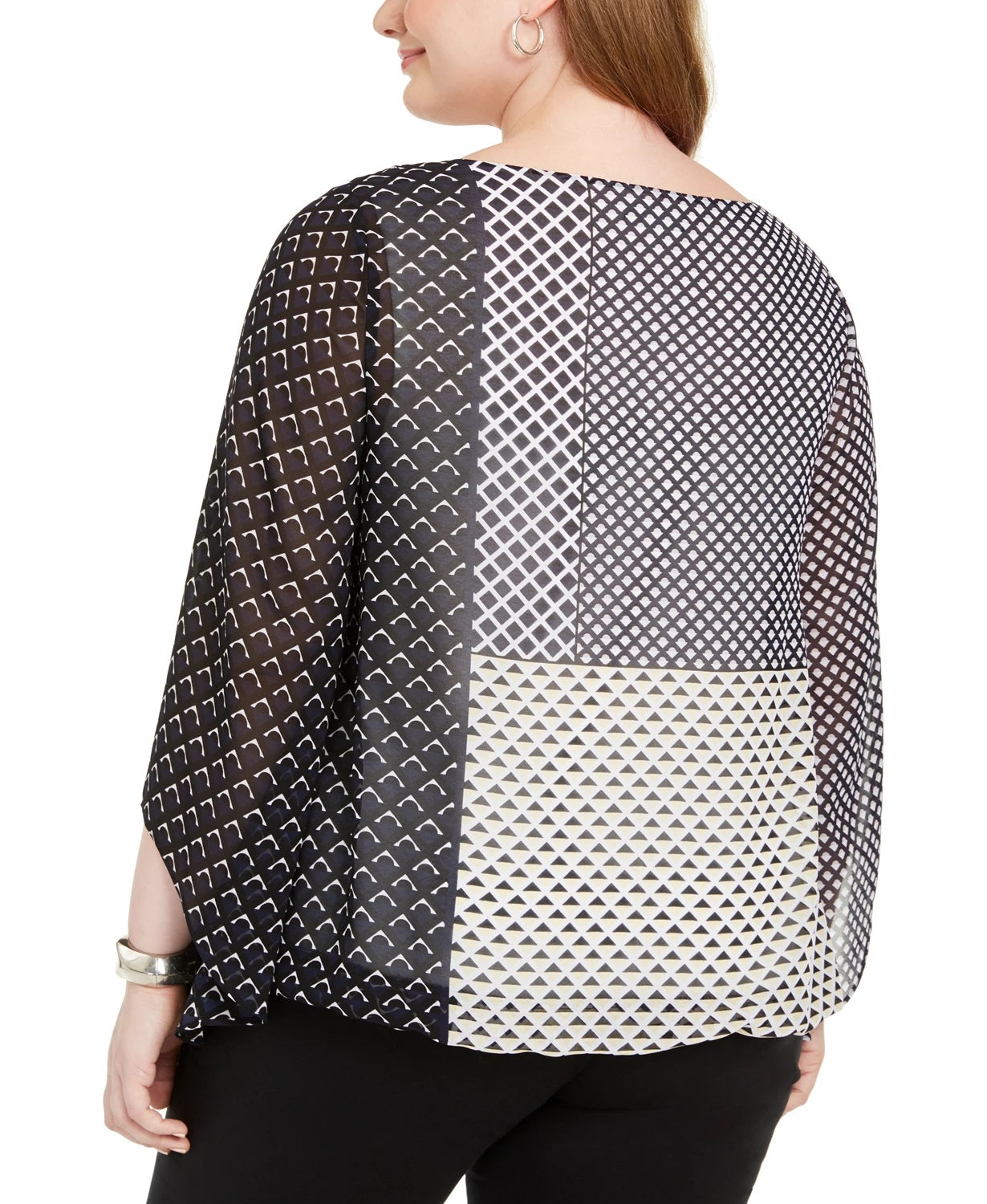 Blusa feminina Alfani Plus Size com estampa de manga anjo e bolhas, azul marinho, tamanho 0X
