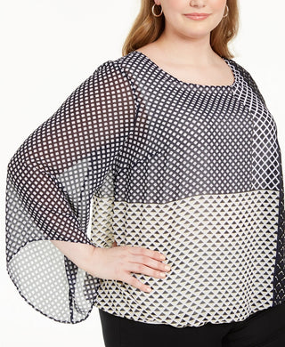 Blusa feminina Alfani Plus Size com estampa de manga anjo e bolhas, azul marinho, tamanho 0X