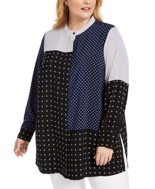 Alfani Women's Plus Size Mixed-Print Tunic Top  Black Size Extra Large