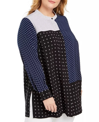Alfani Women's Plus Size Mixed-Print Tunic Top  Black Size Extra Large