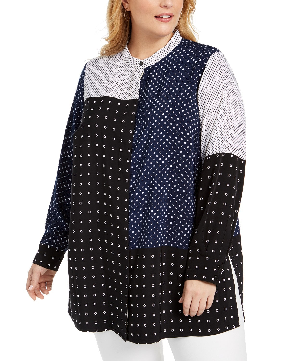 Blusa túnica feminina Alfani plus size com estampa mista, preta, tamanho 2, extra grande