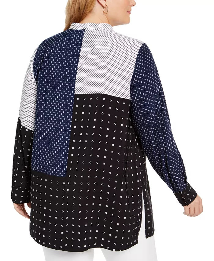 Blusa túnica feminina Alfani plus size com estampa mista, preta, tamanho 2, extra grande