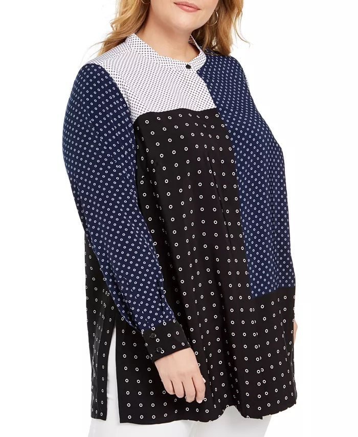 Blusa túnica feminina Alfani plus size com estampa mista, preta, tamanho 2, extra grande