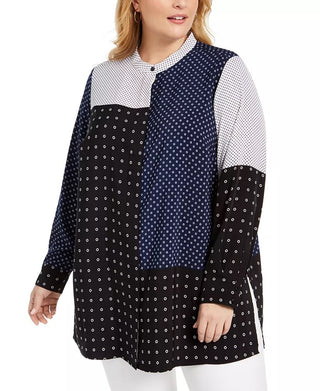 Blusa túnica feminina Alfani plus size com estampa mista e argolas lineares tamanho OX