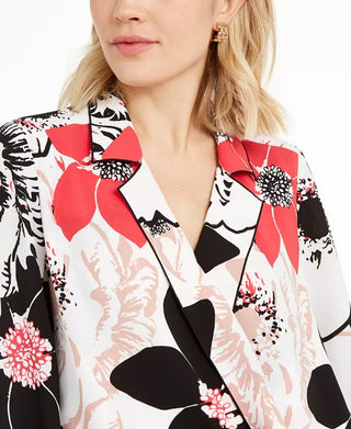 Alfani Top Feminino Petite Estampado com Sobrepeliz e Debrum Branco Tamanho Petite