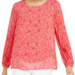 Blusa feminina Alfani com estampa de manga plissada, rosa, tamanho pequeno