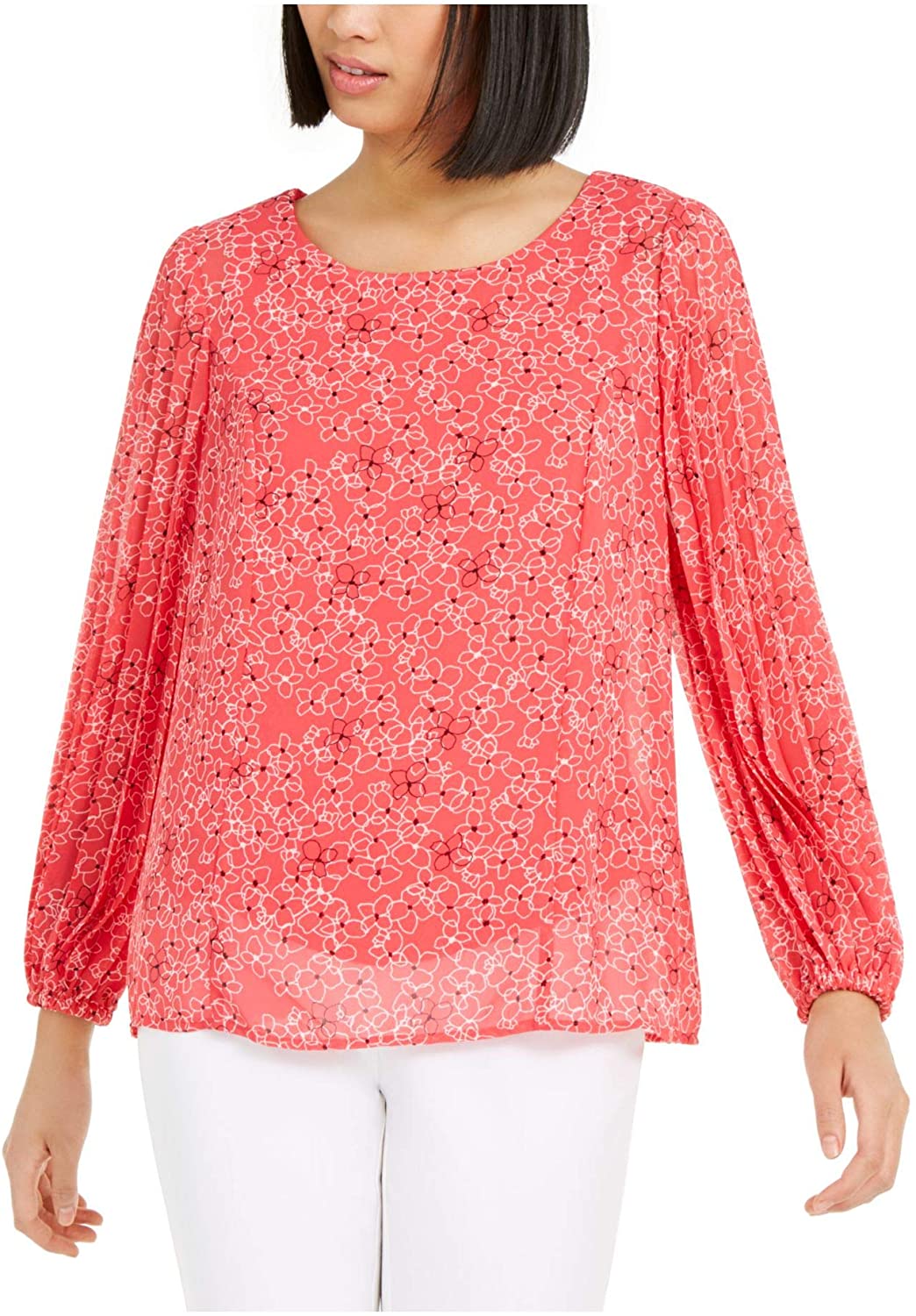 Blusa feminina Alfani com estampa de manga plissada, rosa, tamanho pequeno