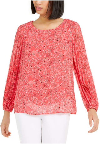 Blusa feminina Alfani com estampa de manga plissada, rosa, tamanho pequeno