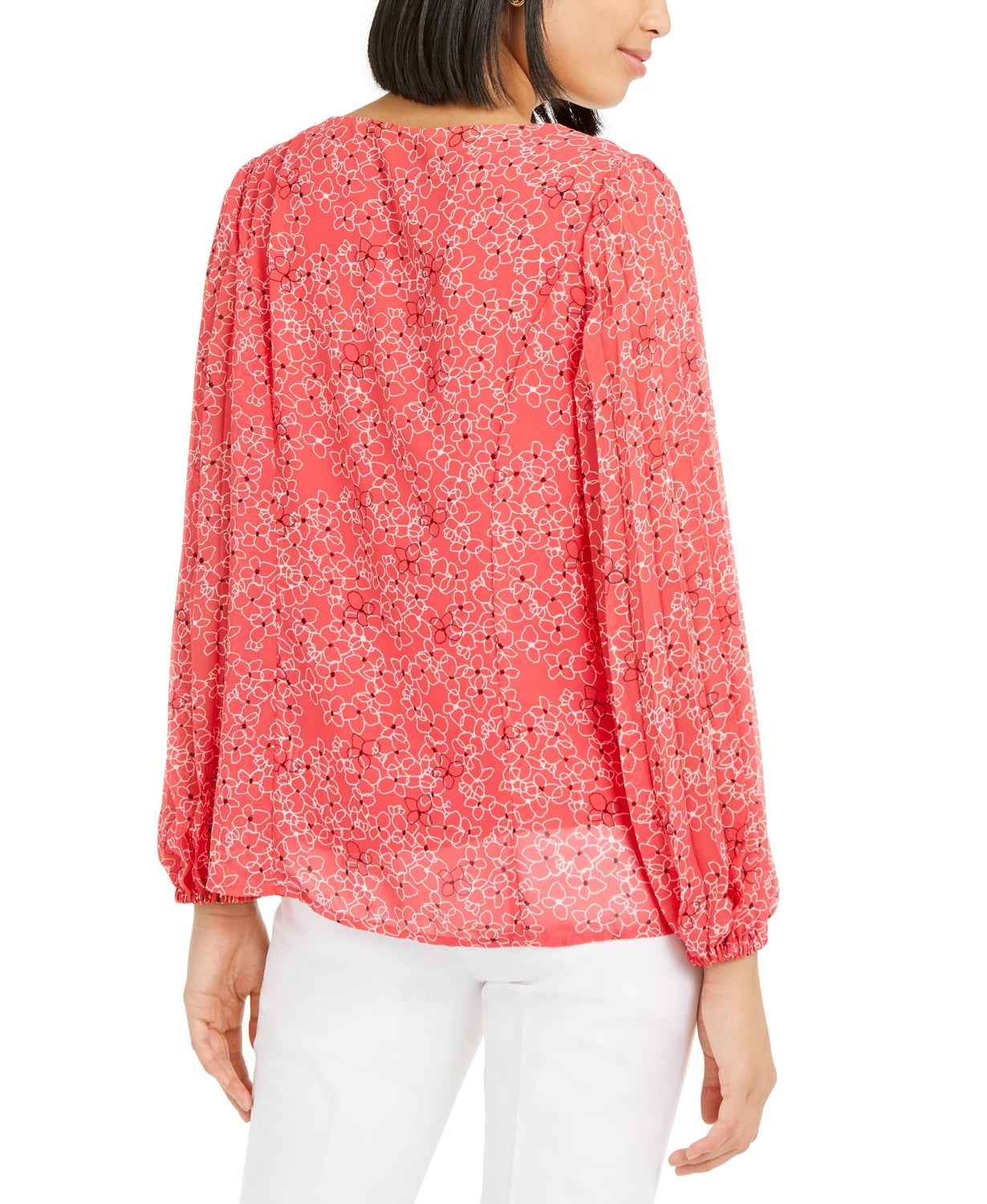 Blusa feminina Alfani com estampa de manga plissada, rosa, tamanho X-S