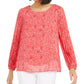Blusa feminina Alfani com estampa de manga plissada, rosa, tamanho médio