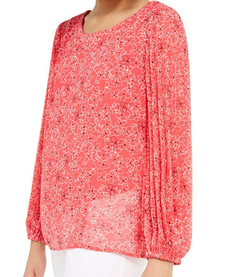 Blusa feminina Alfani Petite com estampa floral e manga plissada, rosa, tamanho pequeno pequeno