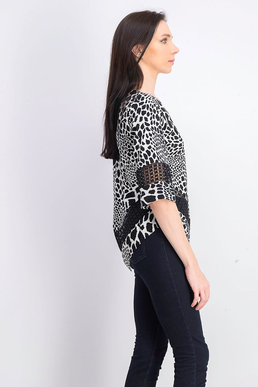 Top Alfani Feminino Petite Estampado Crochê com Acabamento Branco Tamanho Petite