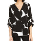 Camisa feminina Alfani com estampa de coração e manga franzida, preta, tamanho pequeno