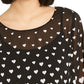 Blusa feminina Alfani com estampa de coração e manga de anjo, preta, tamanho grande