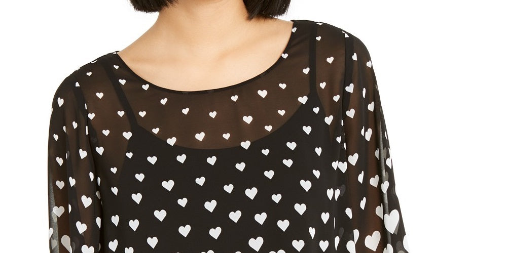 Blusa feminina Alfani com estampa de coração e manga de anjo, preta, tamanho grande