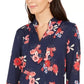 Túnica feminina Charter Club com estampa floral e decote dividido, azul, tamanho médio