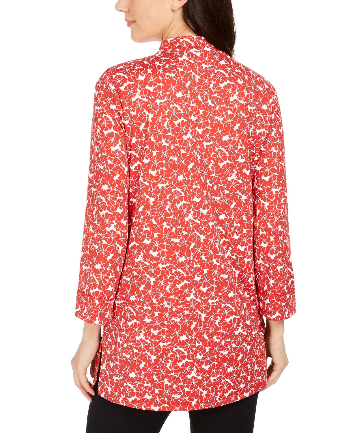 Túnica feminina com estampa floral e decote aberto, tamanho extra grande, vermelha, Charter Club