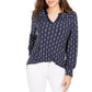 Blusa feminina estampada com decote aberto, azul, tamanho pequeno
