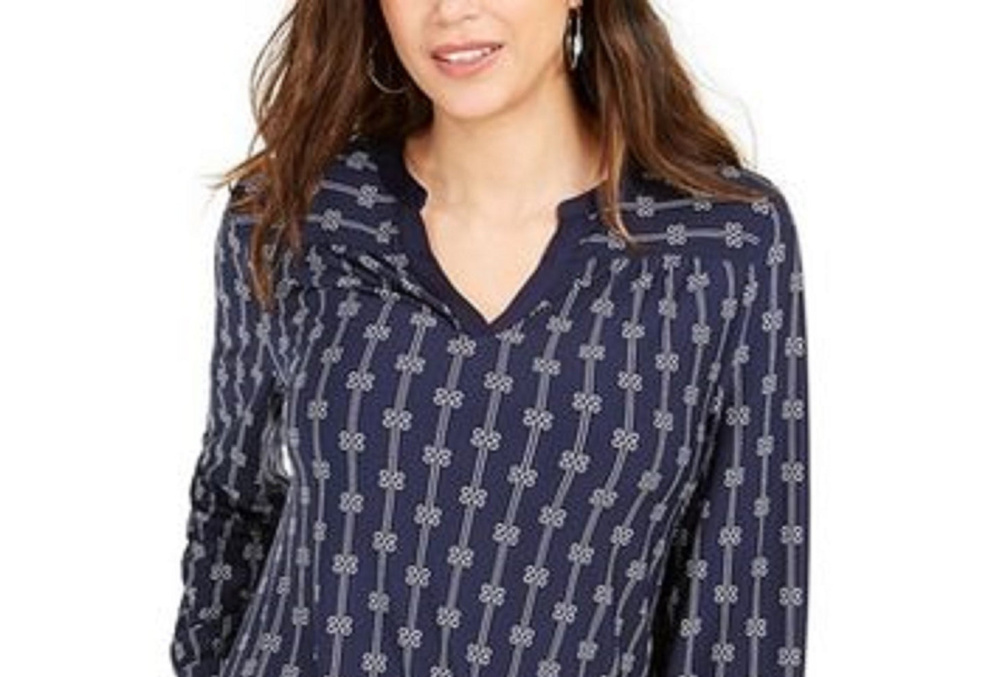 Blusa feminina estampada com decote aberto, azul, tamanho pequeno