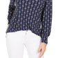 Blusa feminina estampada com decote aberto, azul, tamanho pequeno