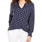 Charter Club Top feminino estampado com decote aberto, tamanho pequeno, azul, tamanho grande