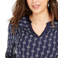 Charter Club Top feminino estampado com decote aberto, tamanho pequeno, azul, tamanho grande