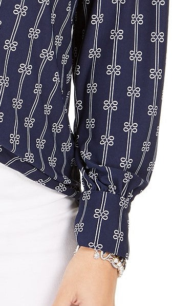 Charter Club Top feminino estampado com decote aberto, tamanho pequeno, azul, tamanho grande