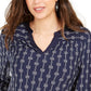 Charter Club Top feminino estampado pequeno com decote aberto, azul, tamanho pequeno