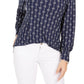 Charter Club feminino pequeno estampado com decote dividido azul tamanho pequeno