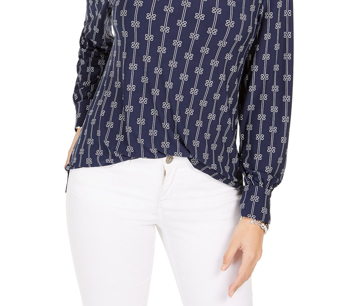 Charter Club feminino pequeno estampado com decote dividido azul tamanho pequeno