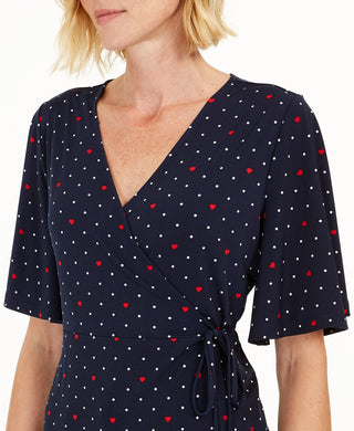 Charter Club Women's Printed Flutter-Sleeve Wrap Top Blue Size XX Large