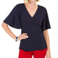 Blusa envolvente estampada com mangas esvoaçantes Charter Club feminina, azul, tamanho pequeno
