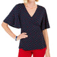 Blusa envolvente estampada com mangas esvoaçantes Charter Club feminina, tamanho grande, azul