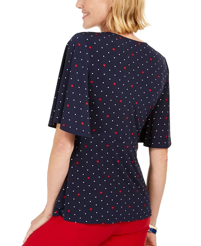 Blusa envolvente estampada com mangas esvoaçantes Charter Club feminina, tamanho grande, azul