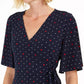 Blusa envolvente estampada com mangas esvoaçantes Charter Club feminina, tamanho grande, azul